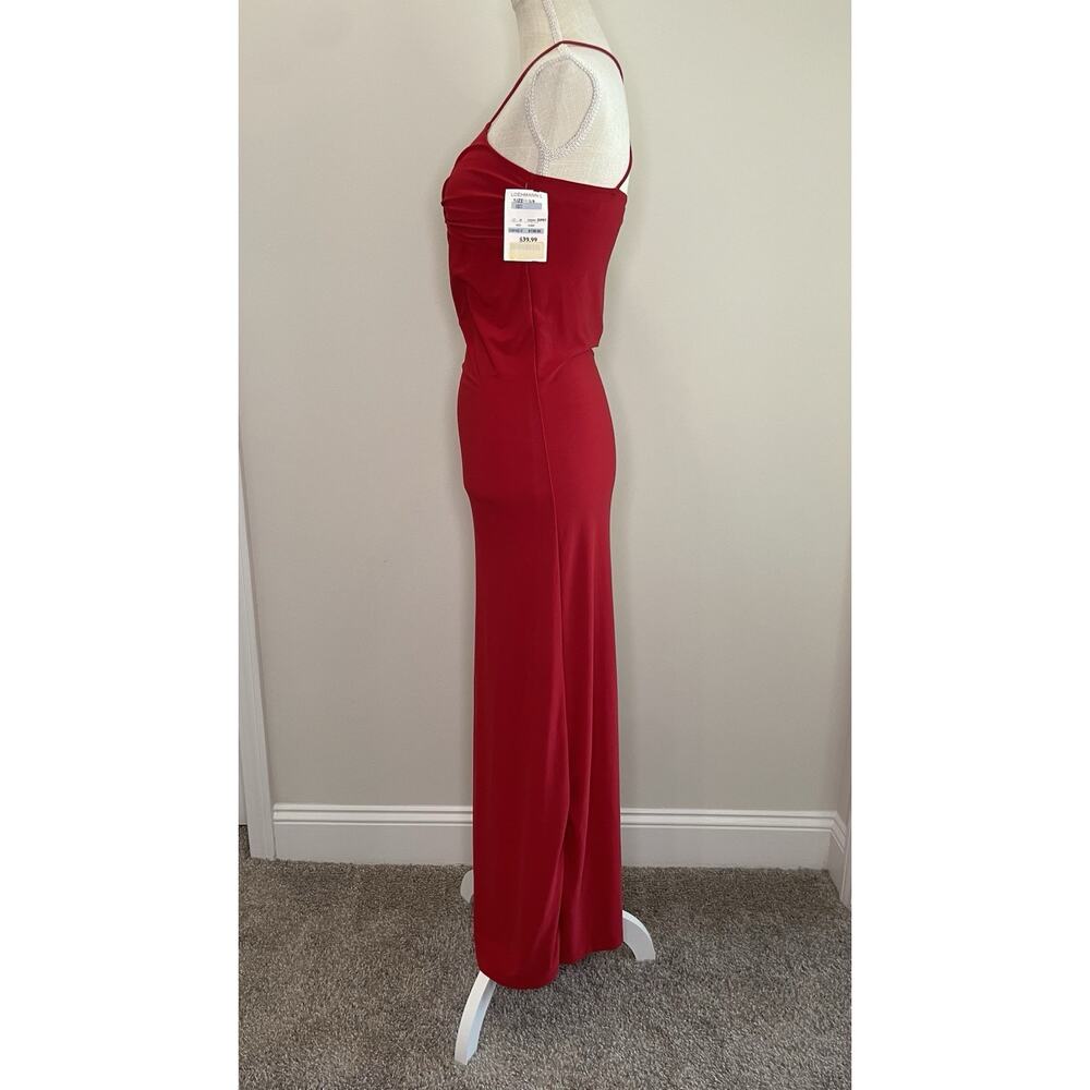 NWT Vintage Ibisco Y2K Prom Dress Maxi Gown 90s Glam Wedding V Neck Strap Red XS - Picture 4 of 8